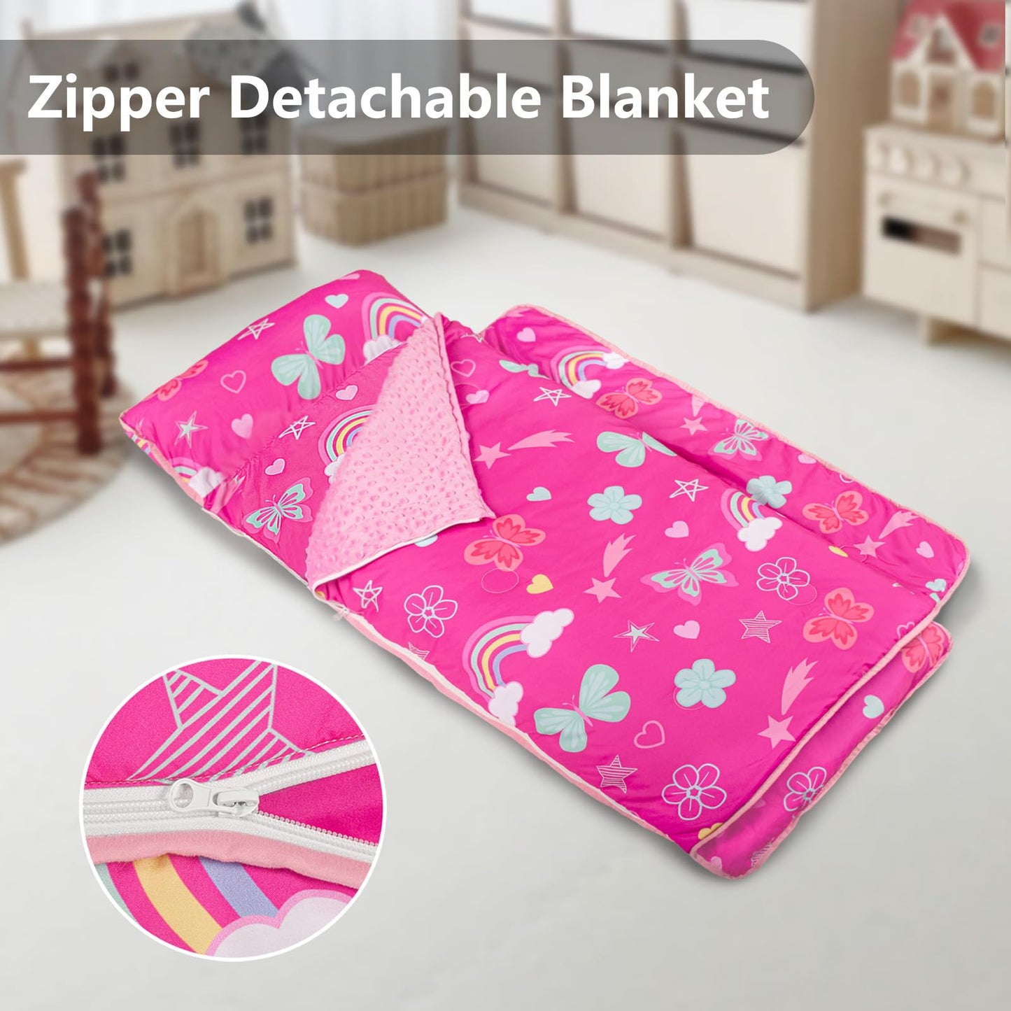 PRIMLECT Toddler Nap Mat – Extra Large 55 x 22 Inches, Thickened with Detachable Minky Blanket & Pillow | Portable for Daycare and Travel