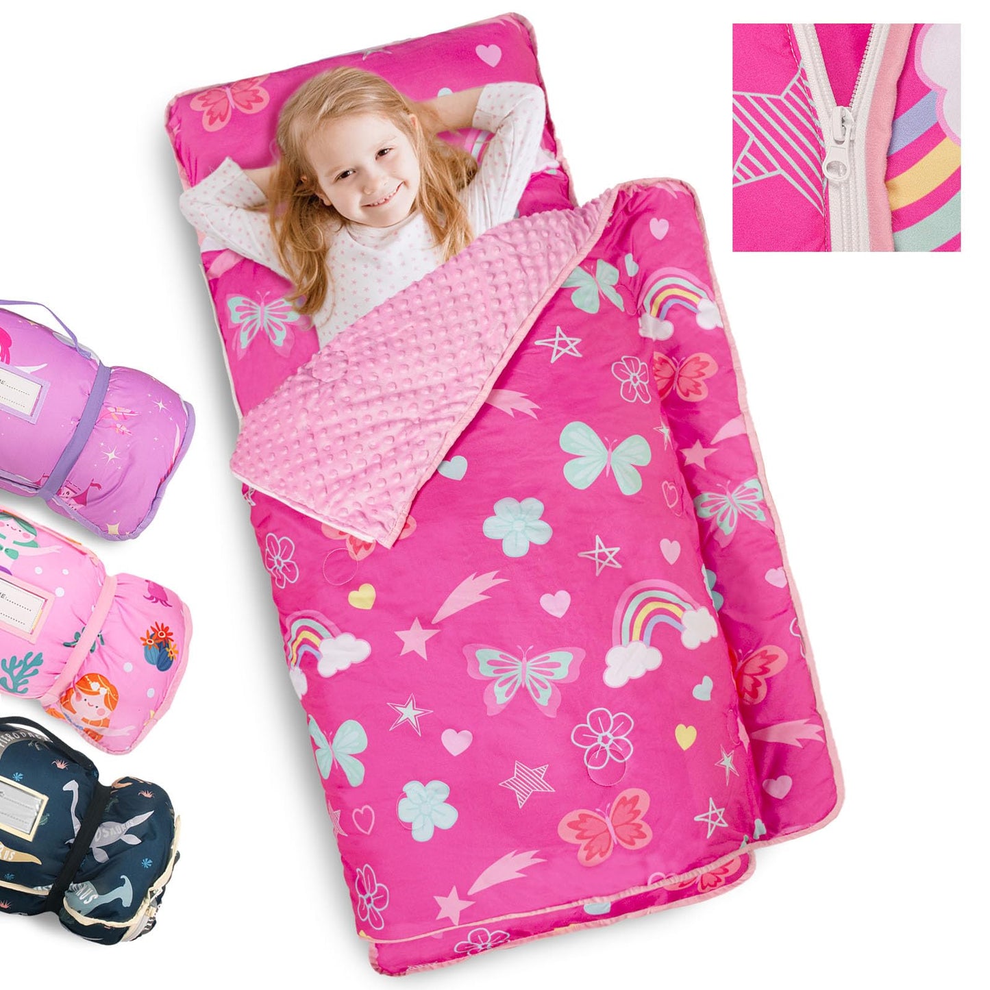 PRIMLECT Toddler Nap Mat – Extra Large 55 x 22 Inches, Thickened with Detachable Minky Blanket & Pillow | Portable for Daycare and Travel