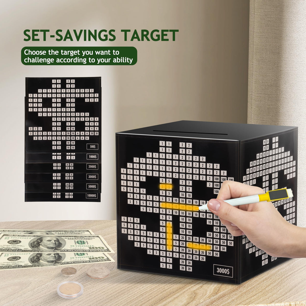 Primo Lines Money Saving Box Challenge – Unbreakable Metal Safe with Goal Tracker