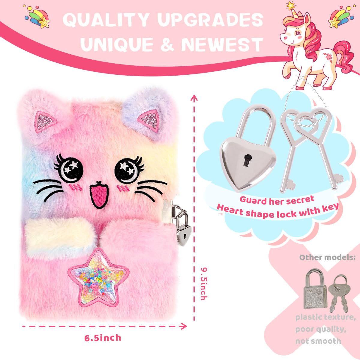 PrinBarBee Cat Diary with Lock & Keys – Tie-Dye Fuzzy Journal for Girls