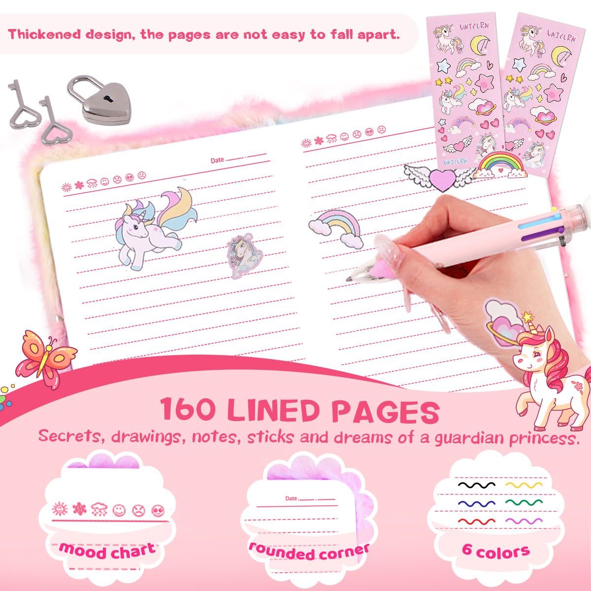 PrinBarBee Cat Diary with Lock & Keys – Tie-Dye Fuzzy Journal for Girls