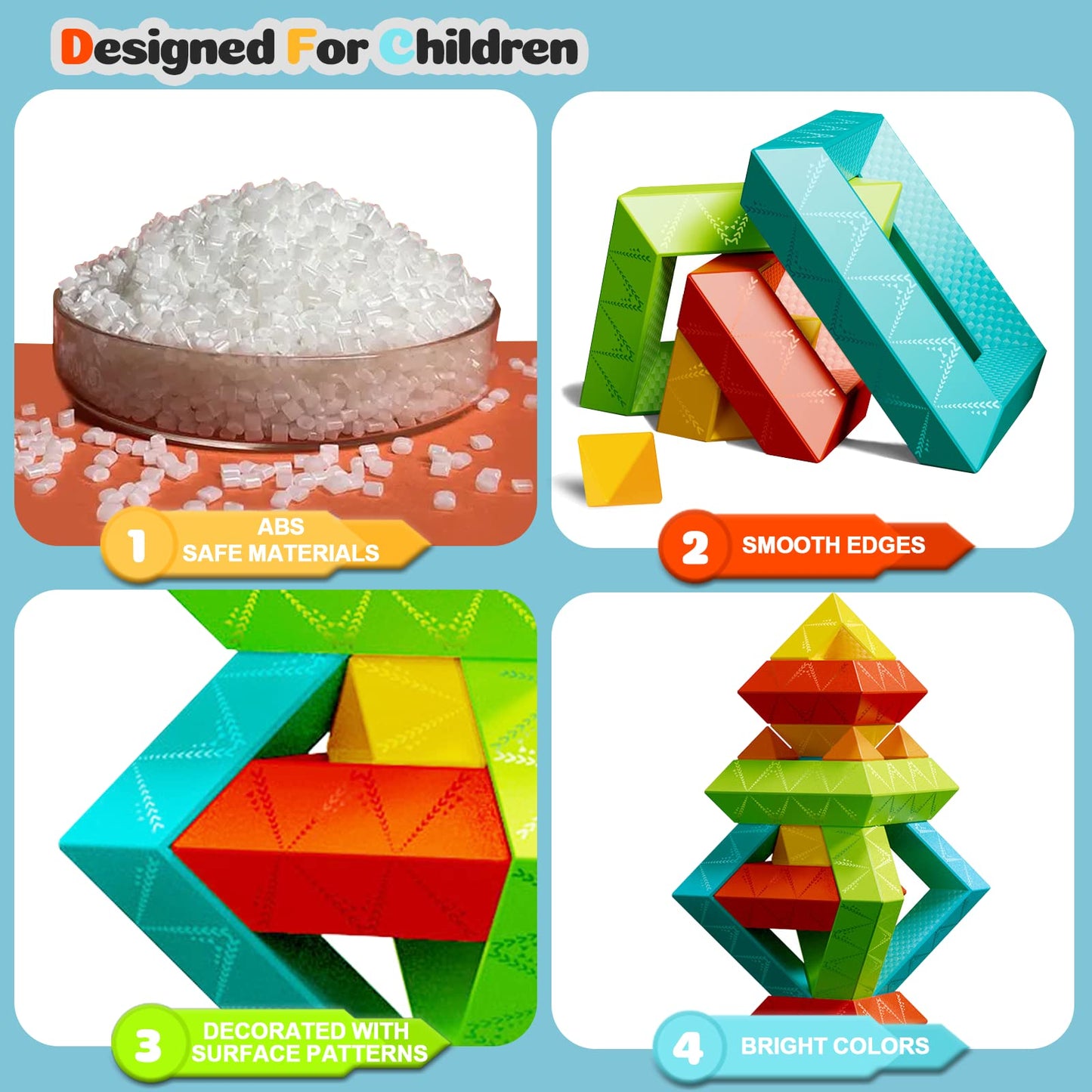 Prinlion Stacking Toys 60-Piece Montessori Blocks for Toddlers | STEM & Sensory Play