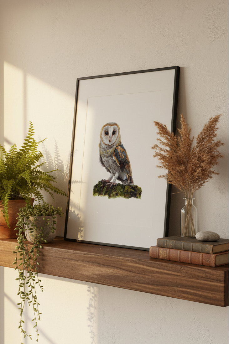 Barn Owl Wildlife Framed Art Print | British Bird Wall Art
