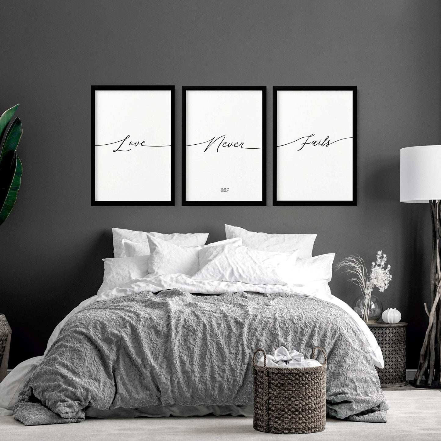 Set of 3 Bedroom Prints – Love Word Art for Walls