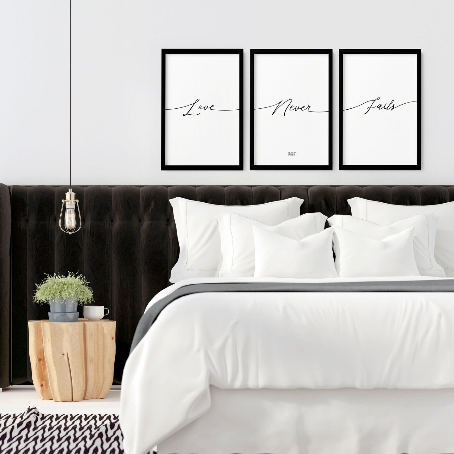 Set of 3 Bedroom Prints – Love Word Art for Walls
