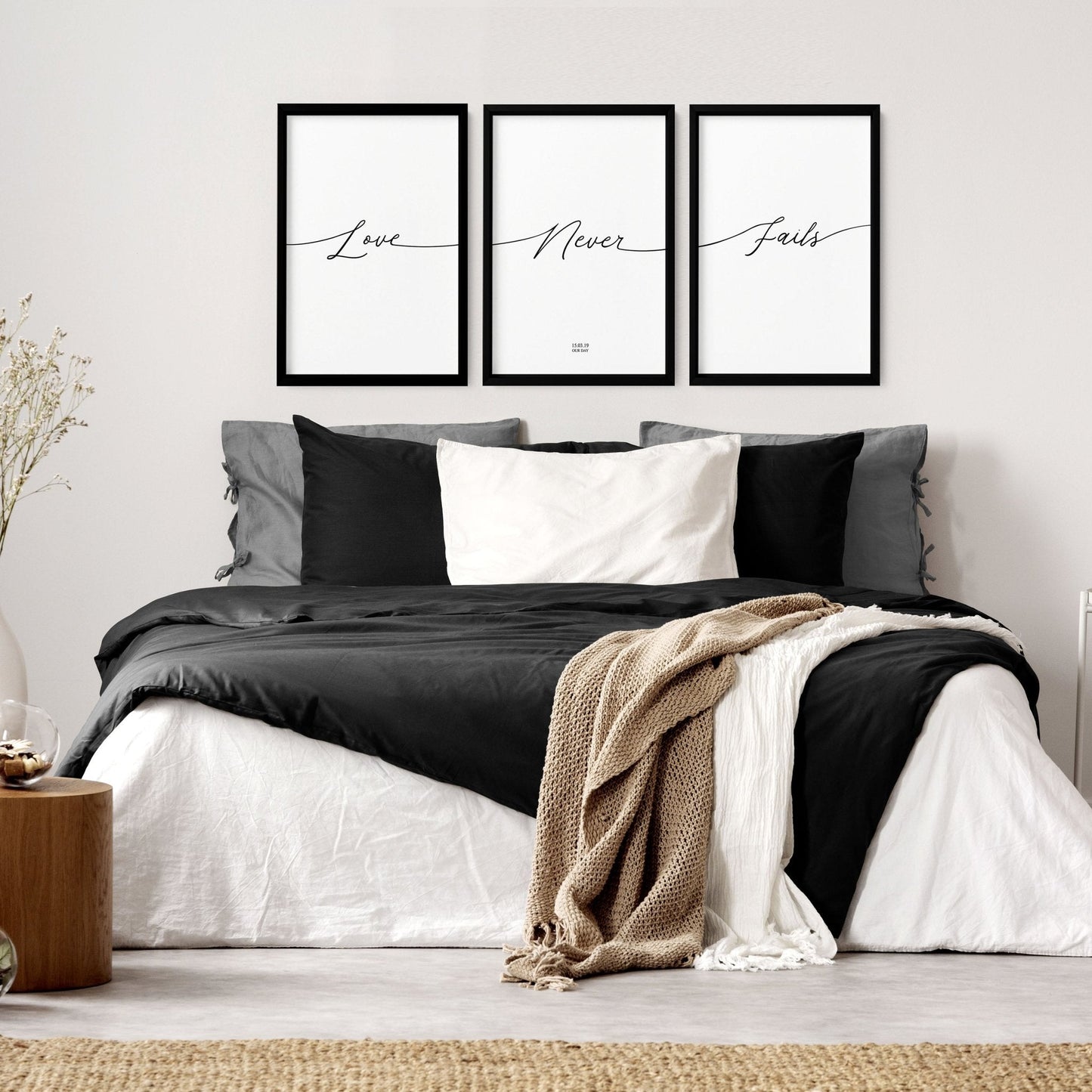 Set of 3 Bedroom Prints – Love Word Art for Walls