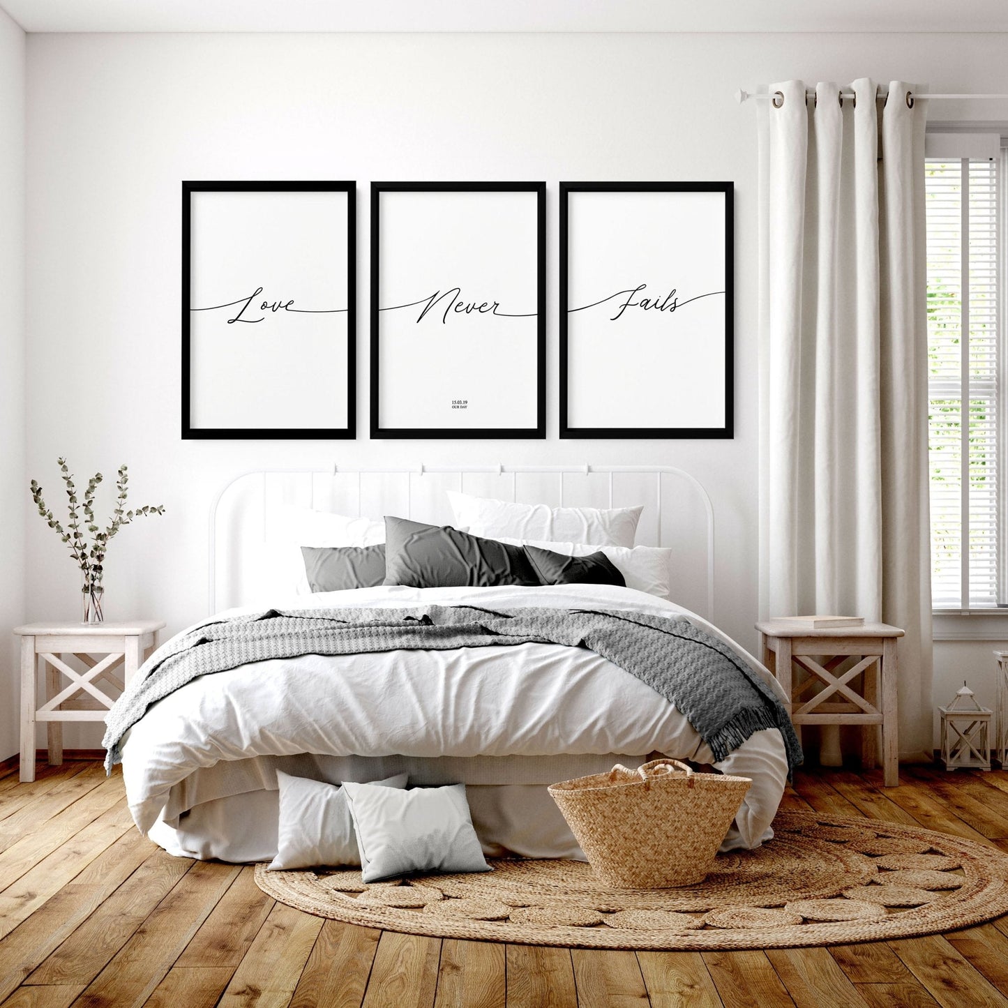 Set of 3 Bedroom Prints – Love Word Art for Walls