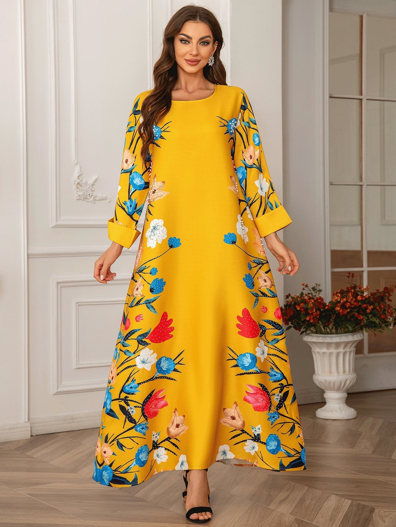 Printed Hot Diamond Abaya Dress, Women's Robe, Abaya, Muslim Women's Dress, Modest Dress
