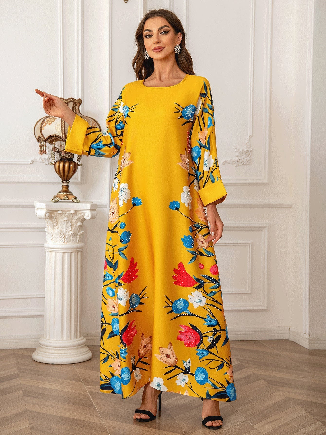 Printed Hot Diamond Abaya Dress, Women's Robe, Abaya, Muslim Women's Dress, Modest Dress