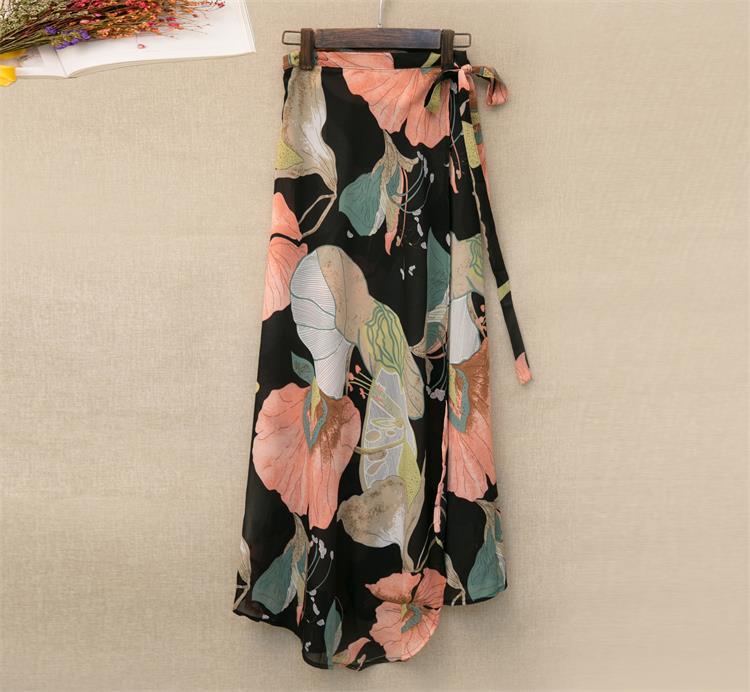 Printed Lace-up Wrap Skirt With Slits