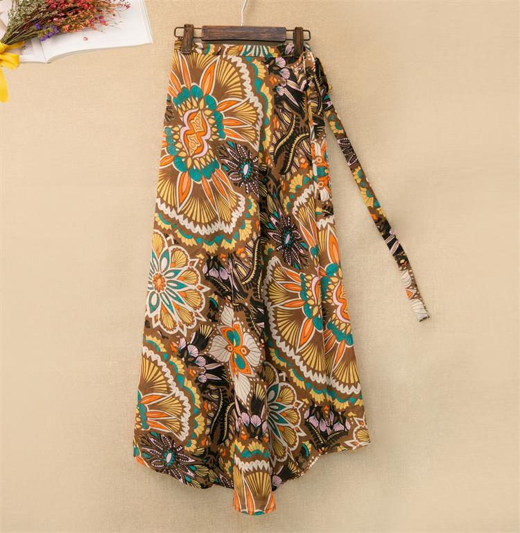 Printed Lace-up Wrap Skirt With Slits