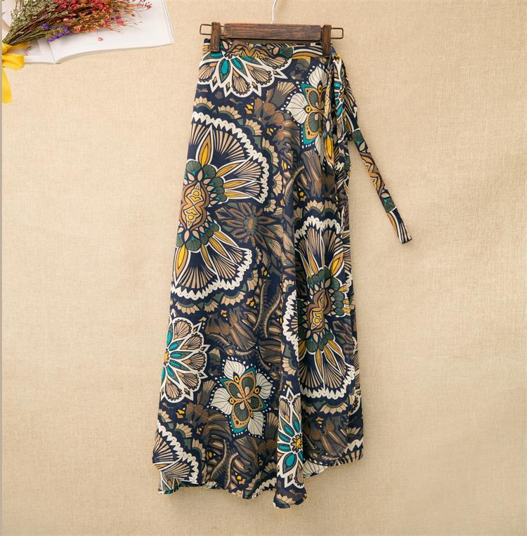 Printed Lace-up Wrap Skirt With Slits