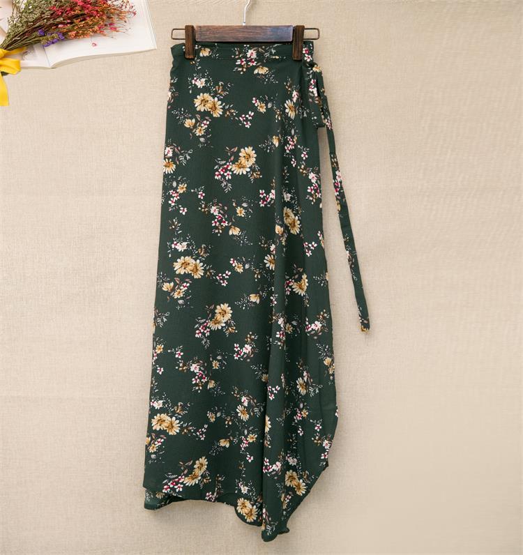 Printed Lace-up Wrap Skirt With Slits