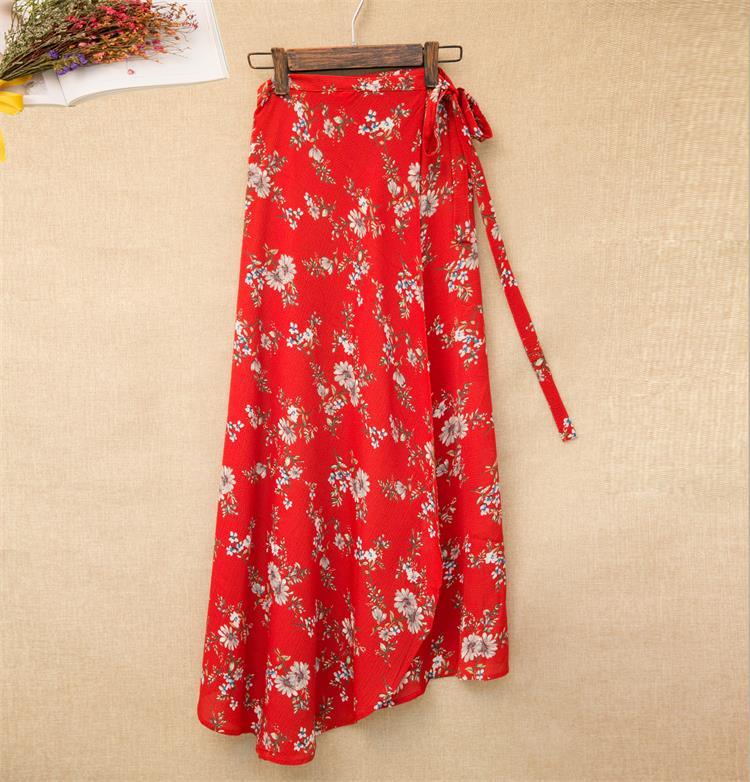 Printed Lace-up Wrap Skirt With Slits