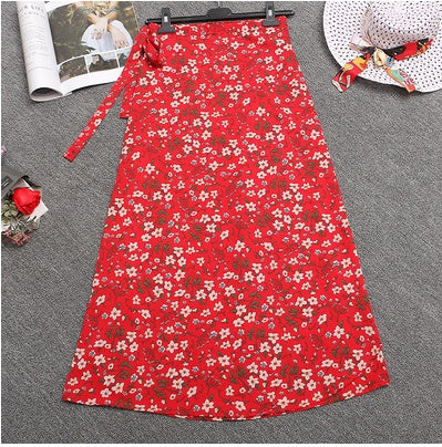 Printed Lace-up Wrap Skirt With Slits