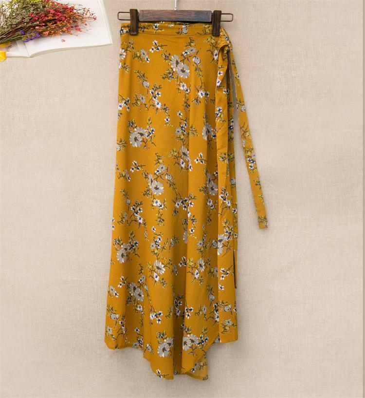 Printed Lace-up Wrap Skirt With Slits