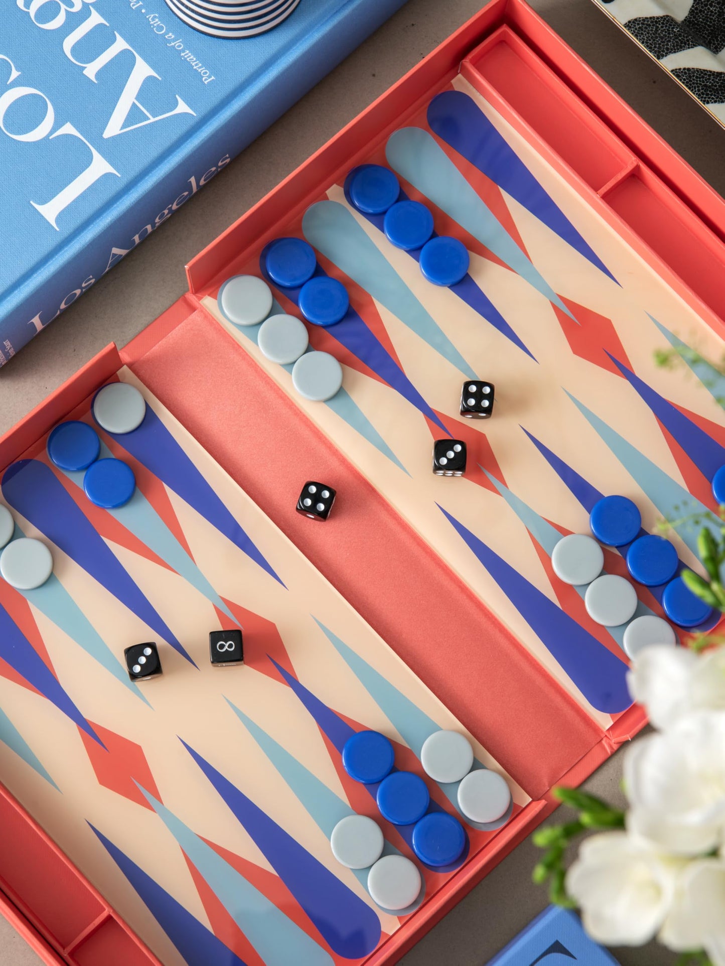 PrintWorks Art of Backgammon – Bold Red & Blue Acrylic, Compact Book-Style Set for Adults