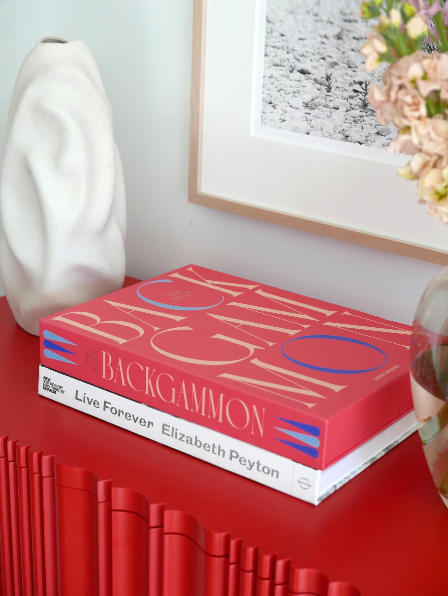 PrintWorks Art of Backgammon – Bold Red & Blue Acrylic, Compact Book-Style Set for Adults