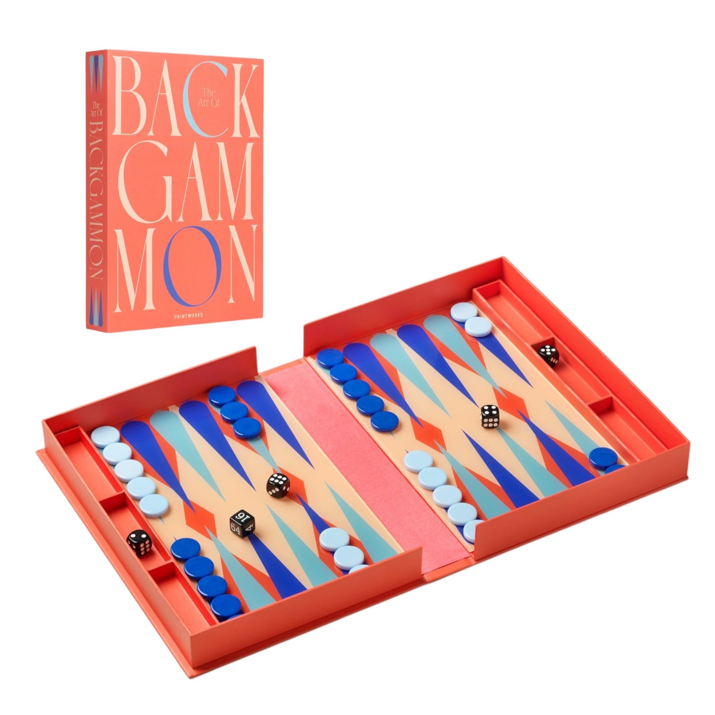 PrintWorks Art of Backgammon – Bold Red & Blue Acrylic, Compact Book-Style Set for Adults