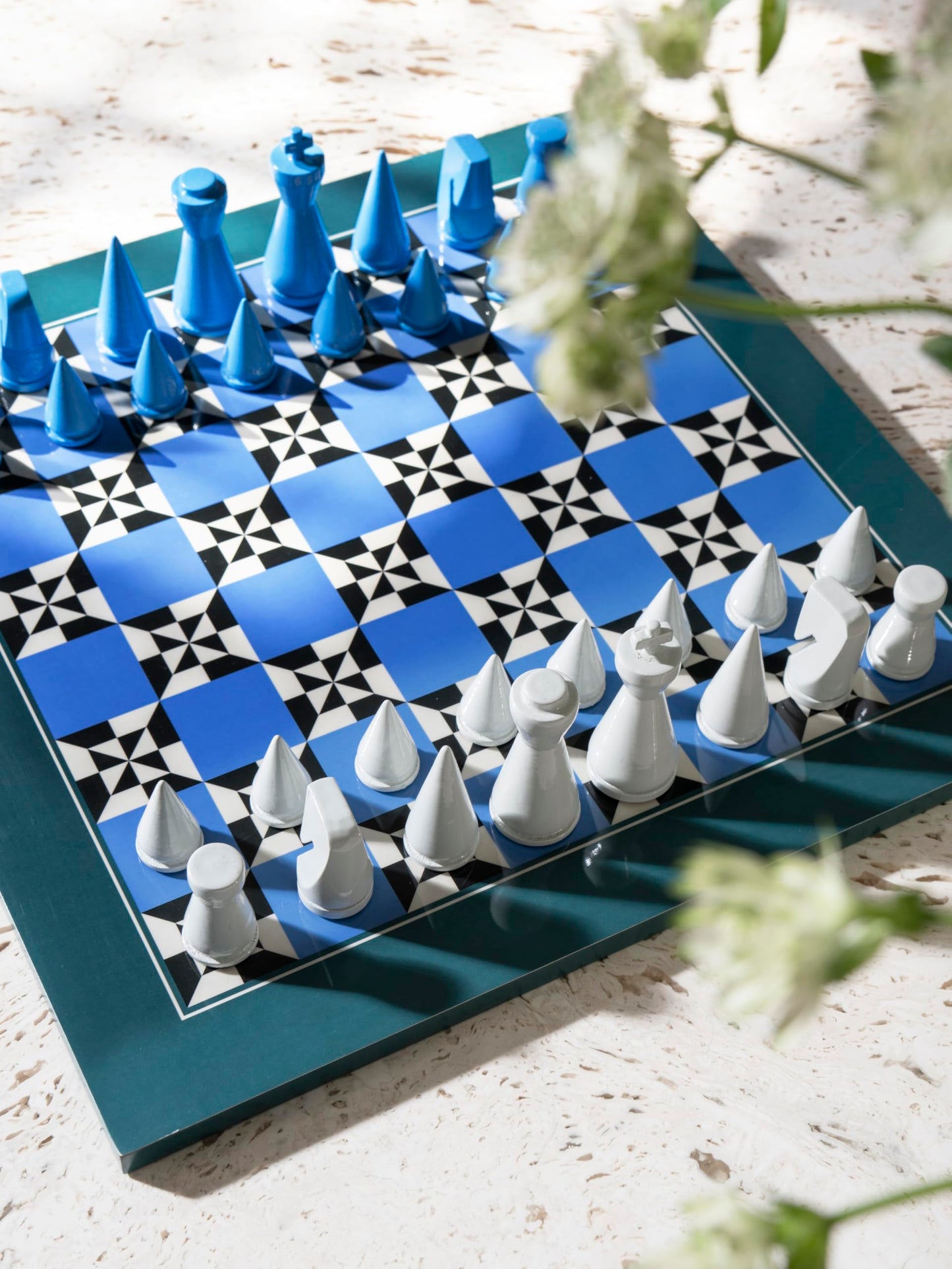 PrintWorks Poseidon Lacquered Chess — Multi-Color Wooden Chess Set with Solid Wood Board