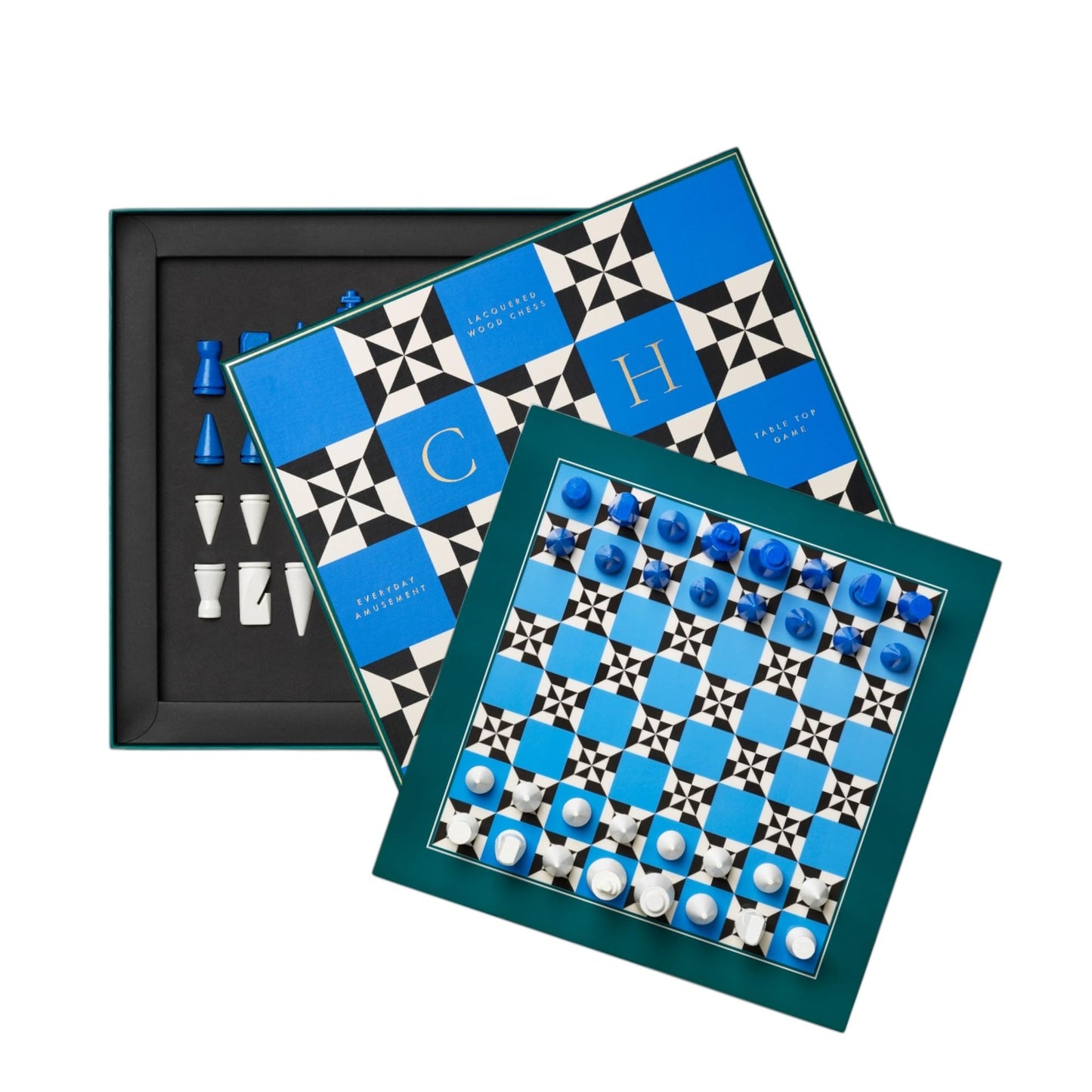 PrintWorks Poseidon Lacquered Chess — Multi-Color Wooden Chess Set with Solid Wood Board
