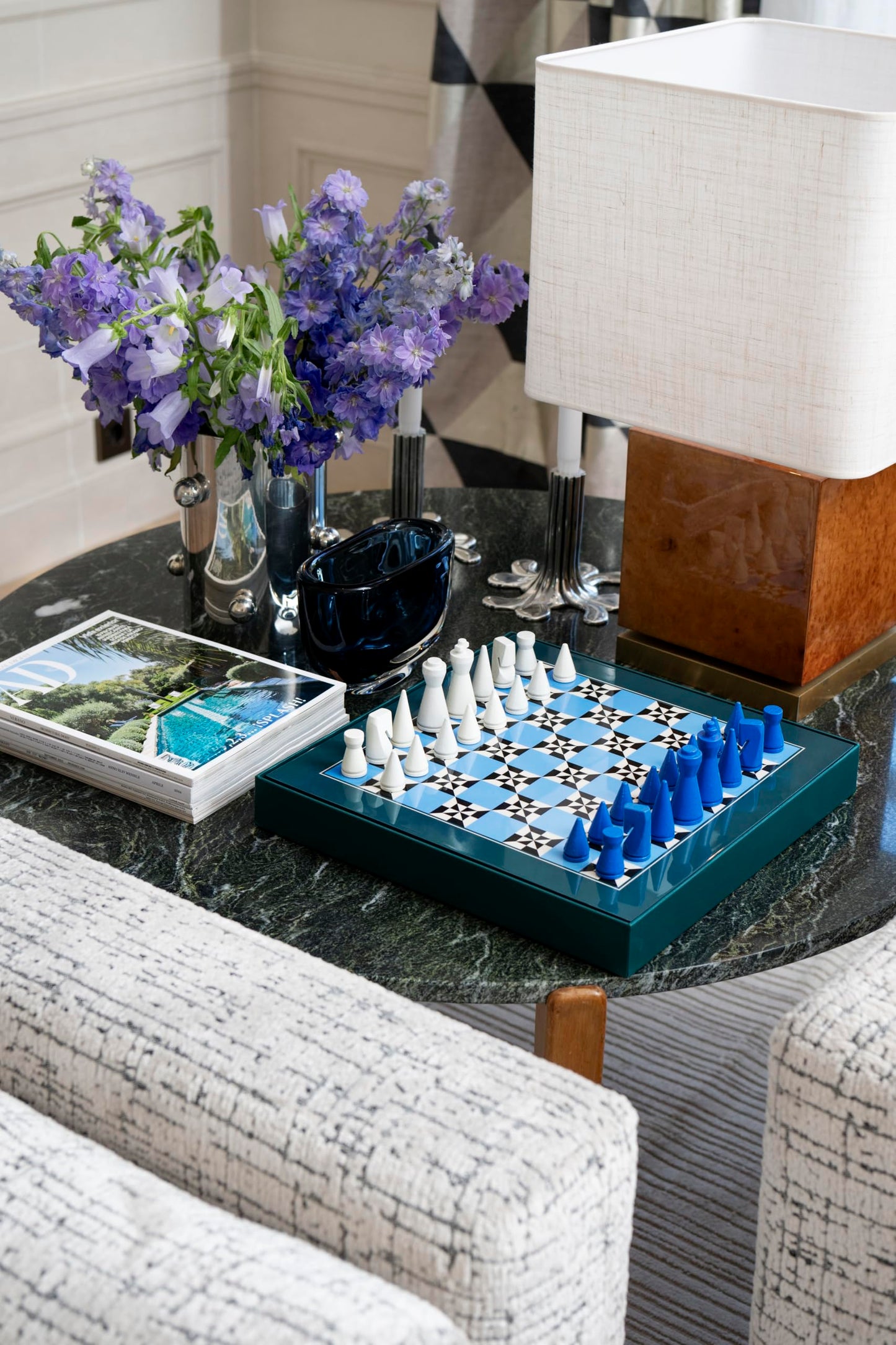 PrintWorks Poseidon Lacquered Chess — Multi-Color Wooden Chess Set with Solid Wood Board
