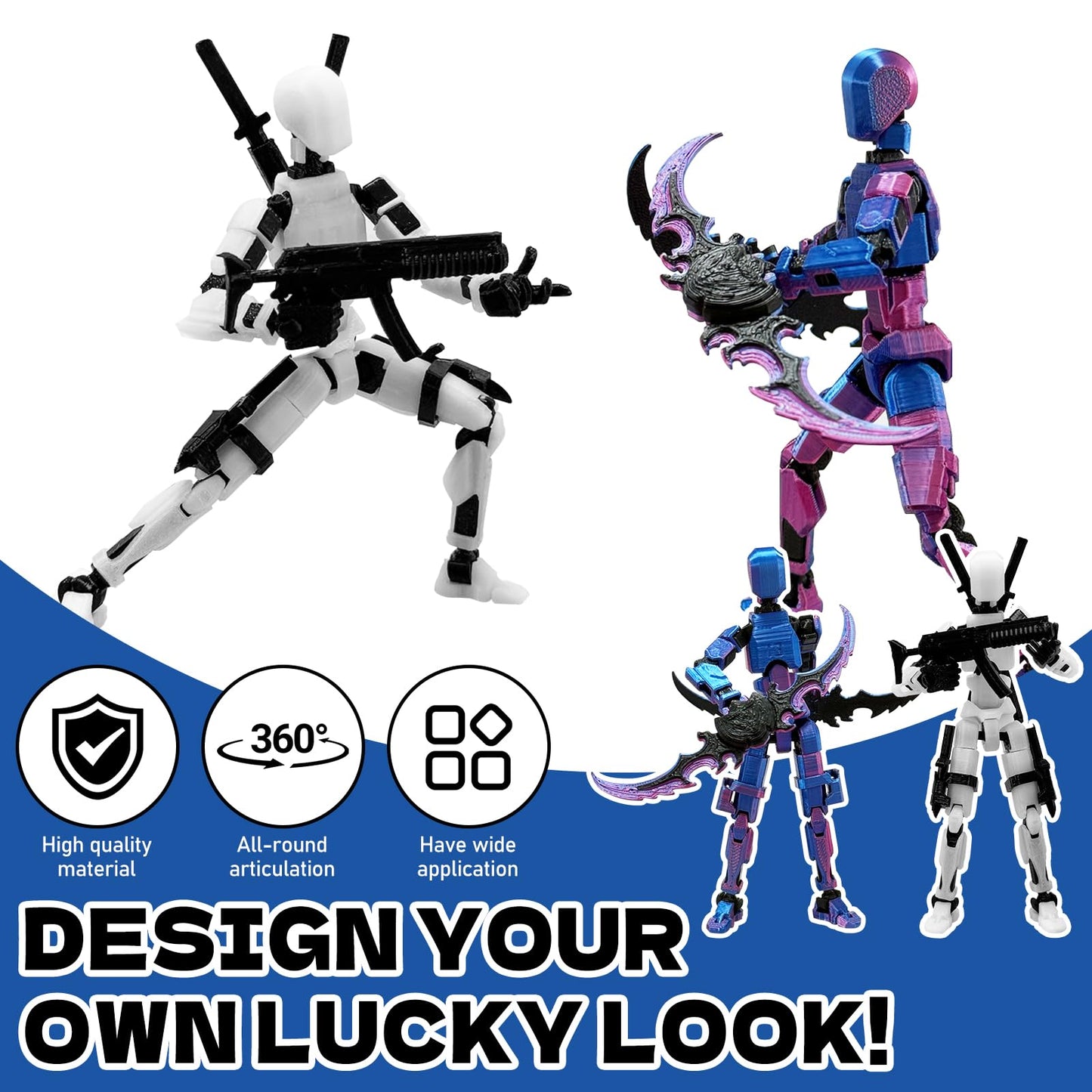 prntedtou 5PCS T13 Action Figure Set | Pre-Assembled 3D Printed Titan & Robo Figures
