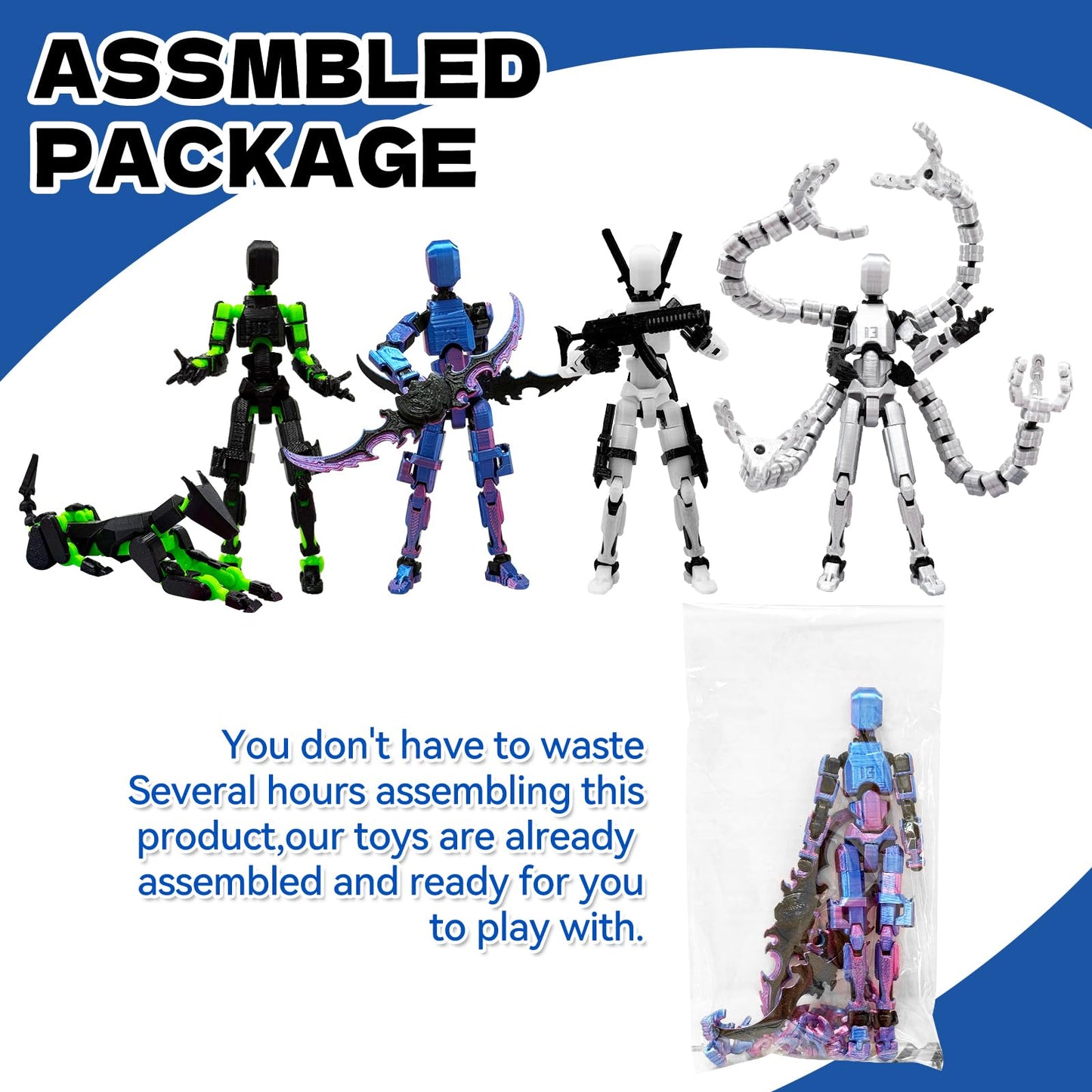 prntedtou 5PCS T13 Action Figure Set | Pre-Assembled 3D Printed Titan & Robo Figures