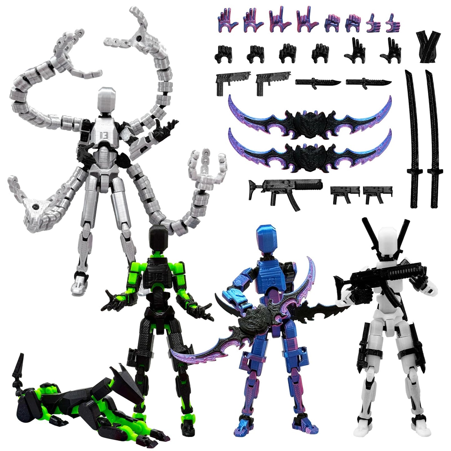 prntedtou 5PCS T13 Action Figure Set | Pre-Assembled 3D Printed Titan & Robo Figures