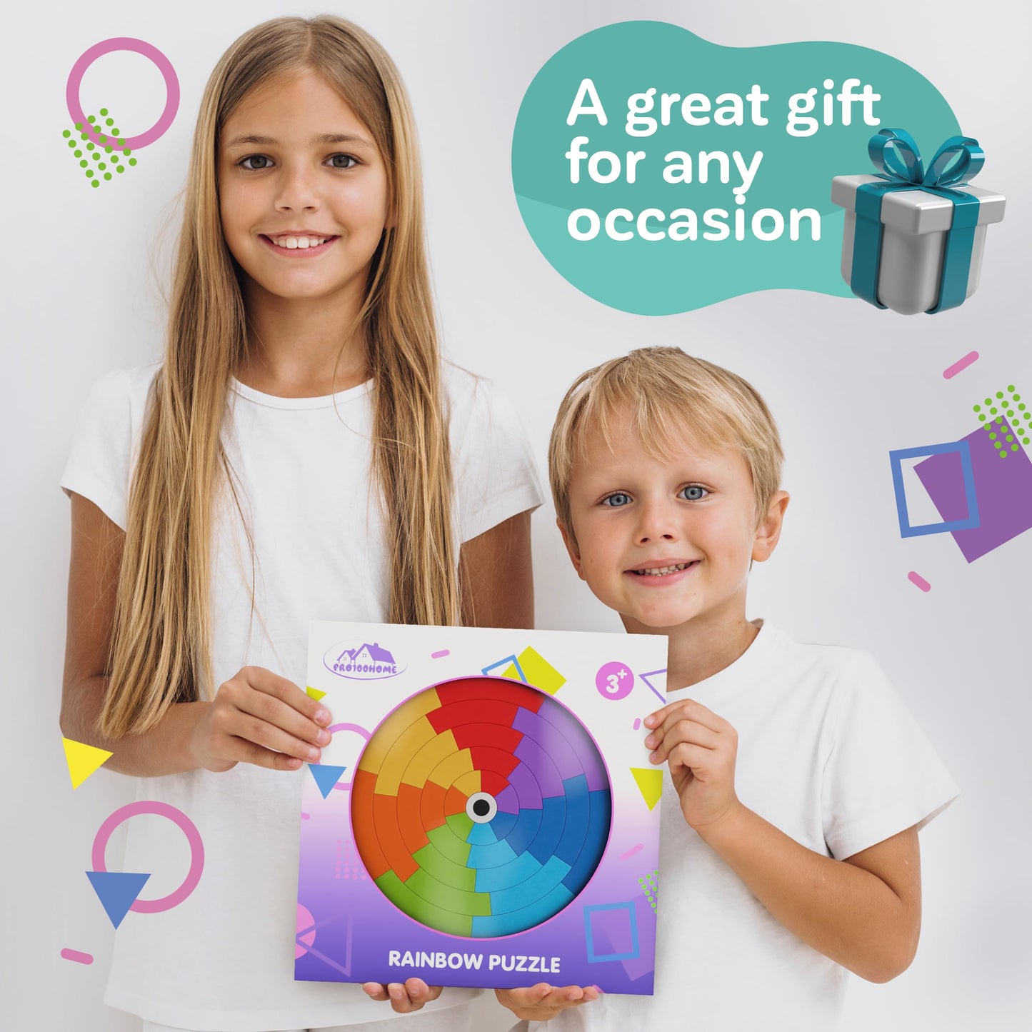 PRO100HOME Toddler Montessori Pattern Blocks & Tangrams – Wooden Preschool Learning Toys (Ages 3-5)