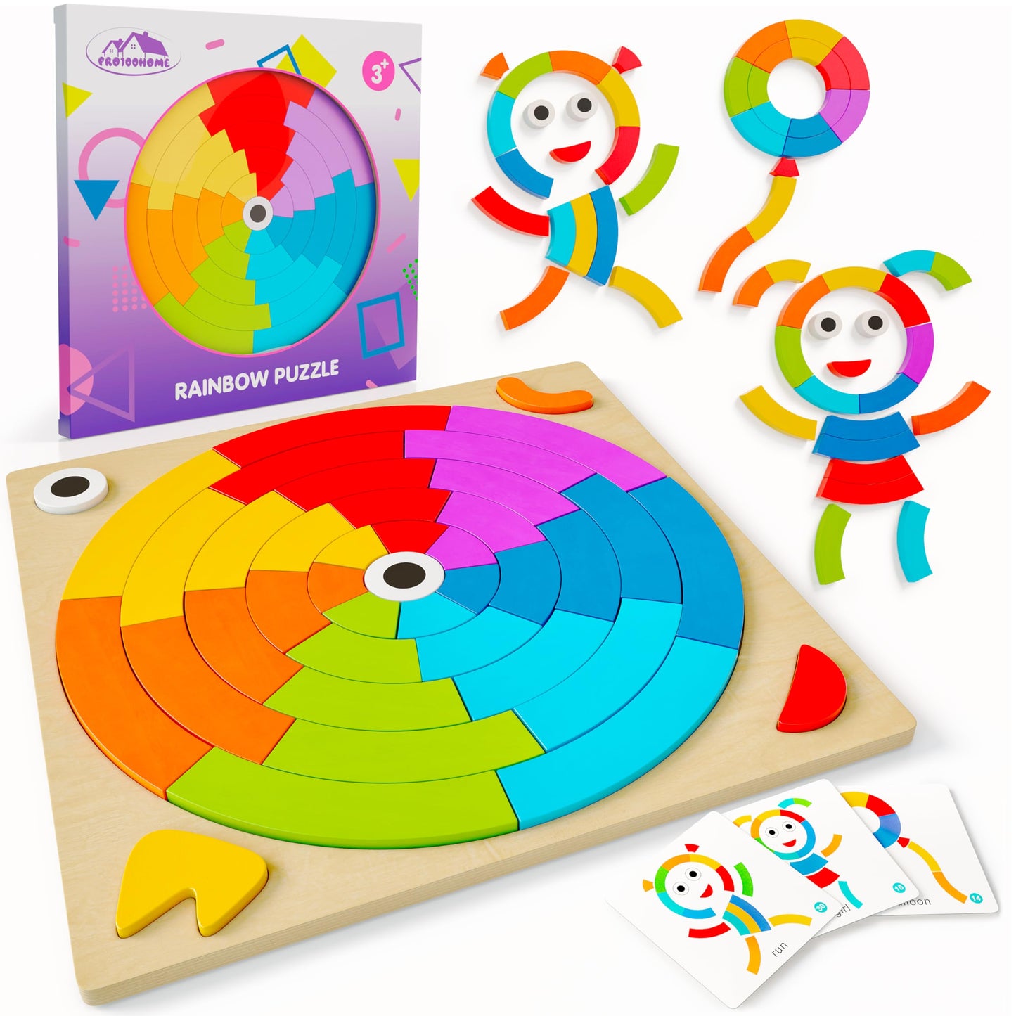PRO100HOME Toddler Montessori Pattern Blocks & Tangrams – Wooden Preschool Learning Toys (Ages 3-5)