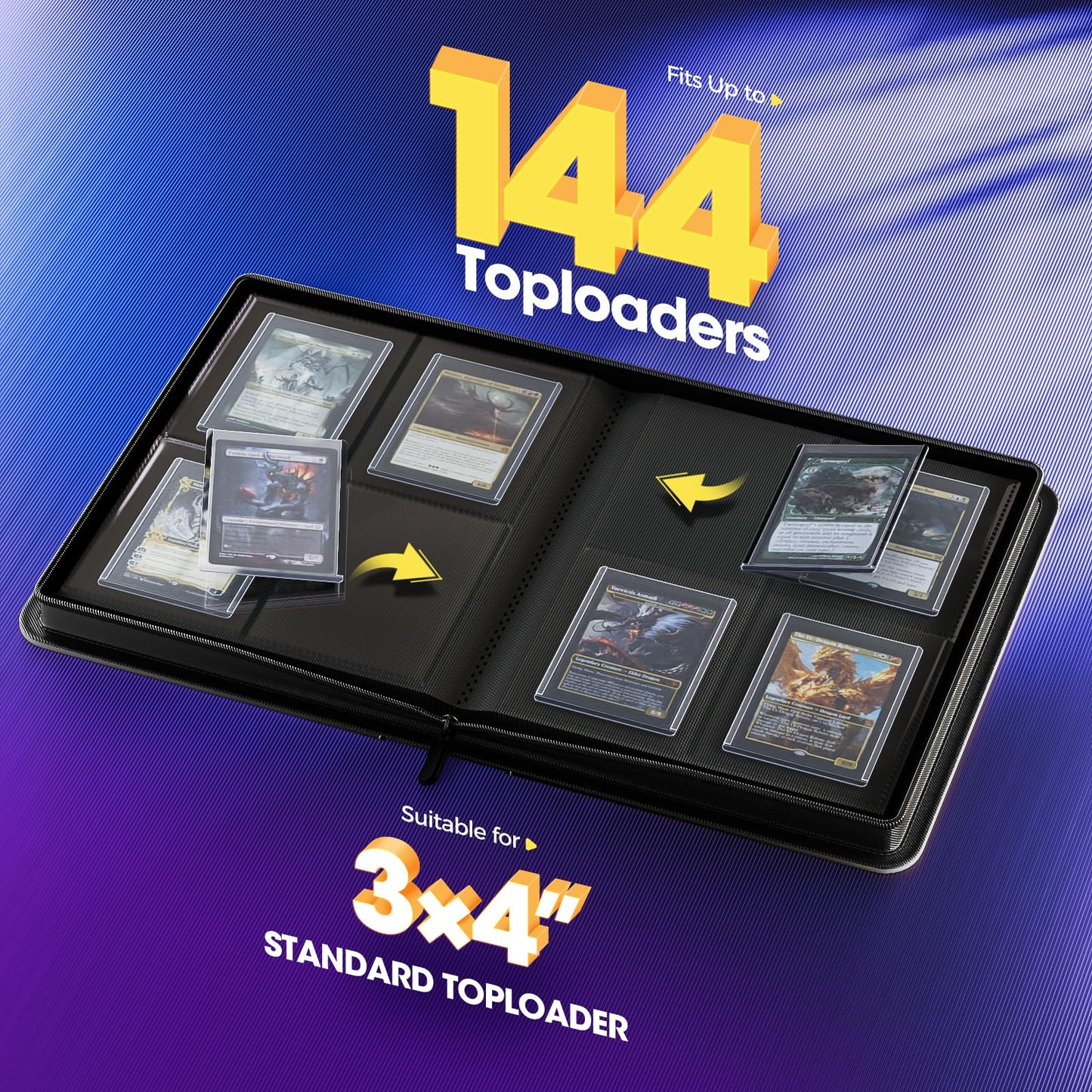 ProCase 4-Pocket Top Loader Binder – Holds 144 Cards in 3x4 Toploaders (Black)