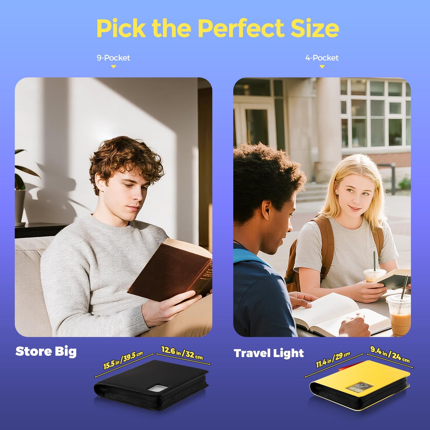 ProCase 4 Pocket Top Loader Binder – Holds 144 Cards in 3x4 Toploaders (Yellow)