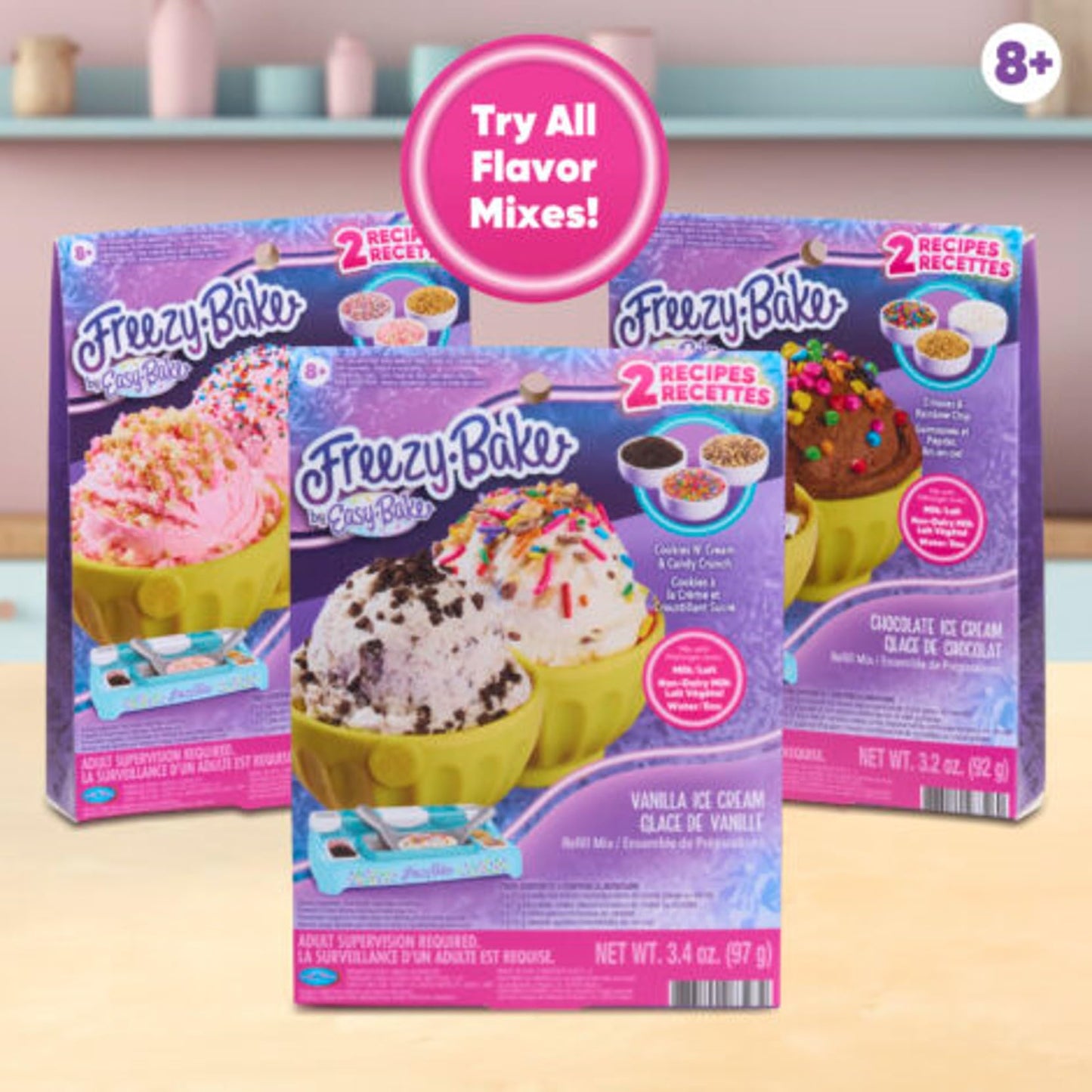 ProductMix Easy Bake Freezy Bake Ice Cream Mixes Pack – Vanilla, Strawberry & Chocolate with Mix-Ins