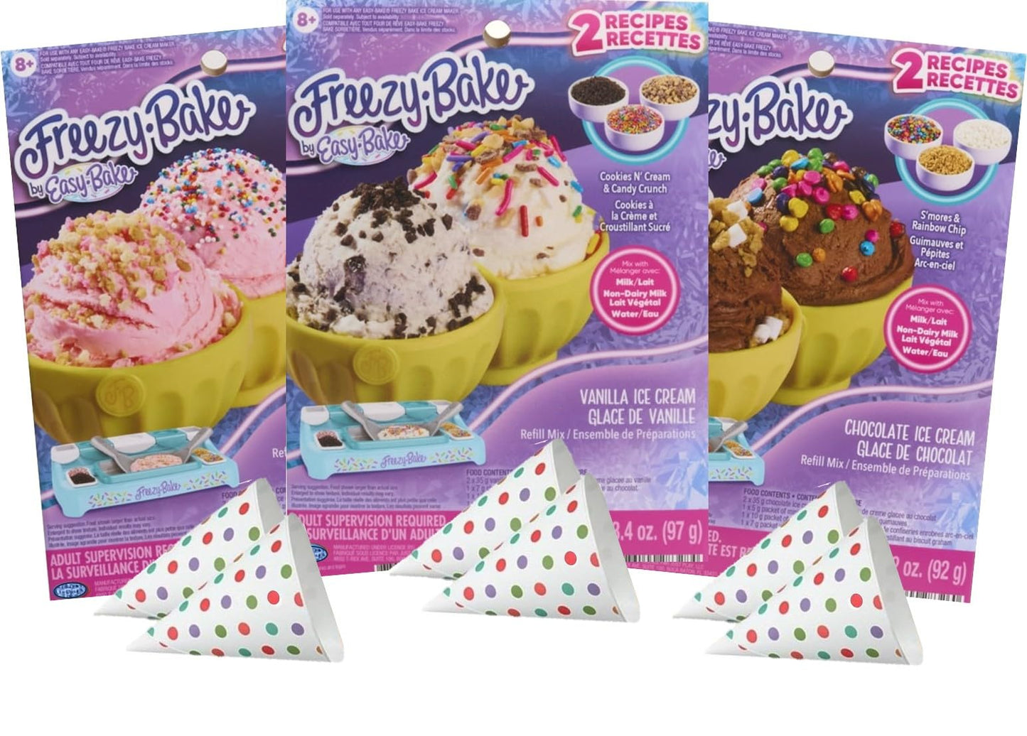 ProductMix Easy Bake Freezy Bake Ice Cream Mixes Pack – Vanilla, Strawberry & Chocolate with Mix-Ins