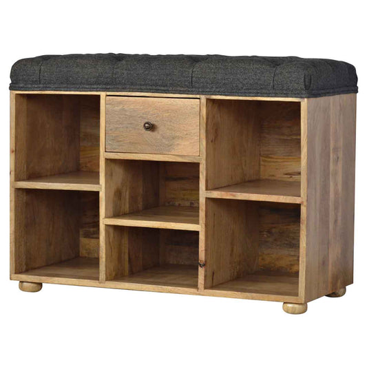 Black Tweed 1-Drawer Bench