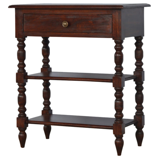 Turned Occasional Table Accent Piece | Chestnut Solid Mango Wood