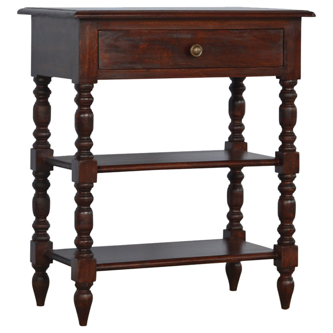 Turned Occasional Table Accent Piece | Chestnut Solid Mango Wood