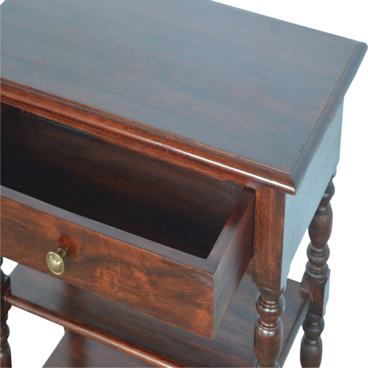 Turned Occasional Table Accent Piece | Chestnut Solid Mango Wood