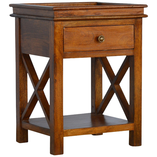 Solid Wood Criss-Cross End Table Accent Piece | Chestnut Solid Mango Wood