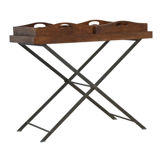 Industrial Metal Butler Tray Accent Piece | Chestnut Iron & Mango Wood