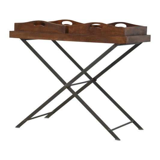 Industrial Metal Butler Tray Accent Piece | Chestnut Iron & Mango Wood