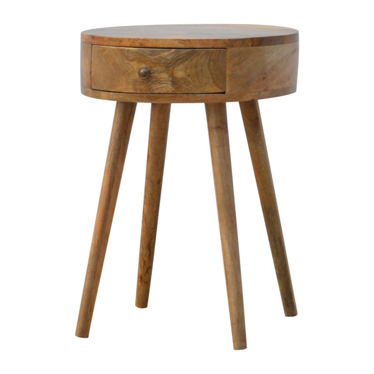 Nordic Circular Shaped Bedside Table | Oak Mango Wood