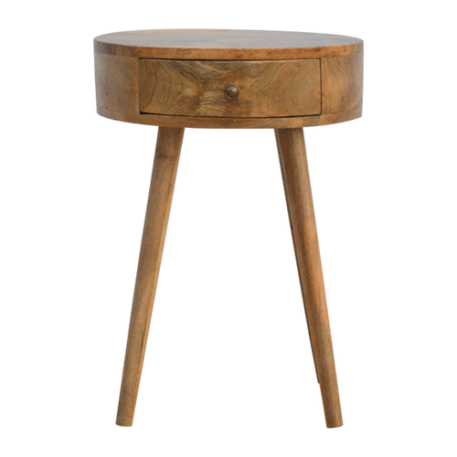 Nordic Circular Shaped Bedside Table | Oak Mango Wood