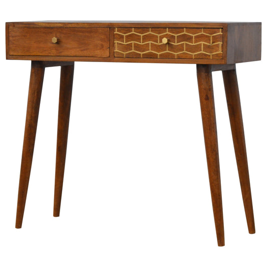 Gold Art Pattern Console Table | Chestnut Solid Mango Wood