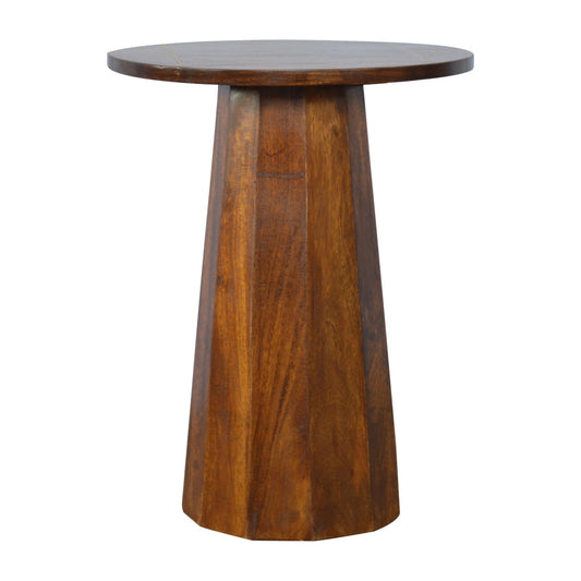 Geometric Brass Inlay End Table Accent Piece | Chestnut Mango Wood