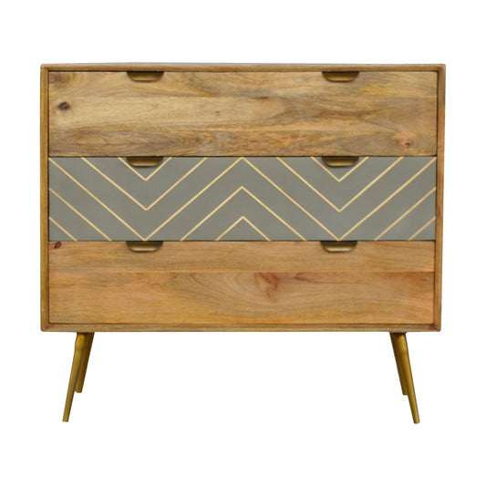 Sleek Cement Brass Inlay Chest of Drawers | Oak Mango Wood
