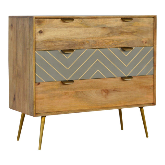 Sleek Cement Brass Inlay Chest of Drawers | Oak Mango Wood