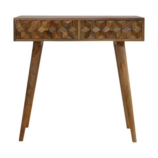 Cube Carved Console Table | Oak Solid Mango Wood Hand-Carved