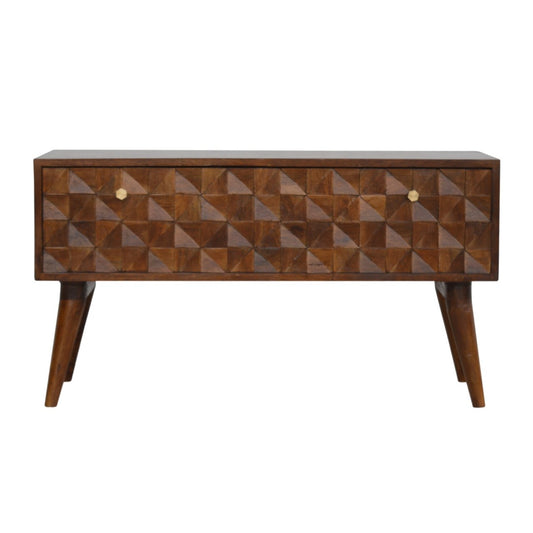 Chestnut Diamond Storage Bench | Hand-Carved